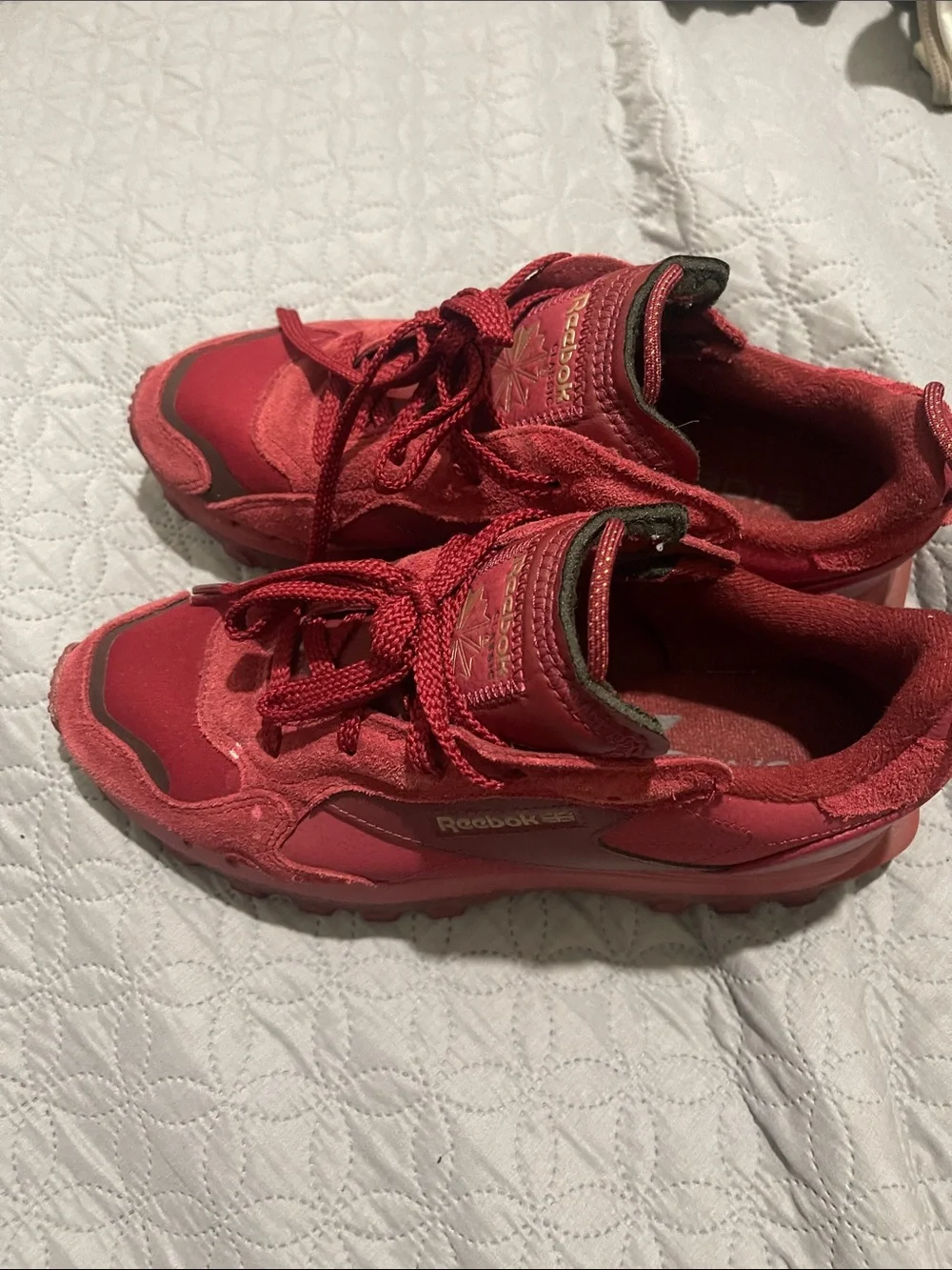 Reebok Red Suede & Mesh Athletic Sneakers